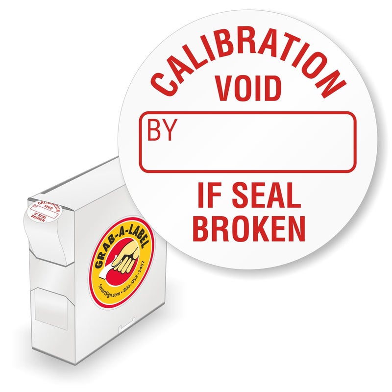 SmartSign Calibration Void If Seal Broken Tamper Resistant Vinyl Labels in Dispenser Box | Pack of 250, 0.75" x 0.75", Adhesive Vinyl Stickers, Made in USA - Image 1